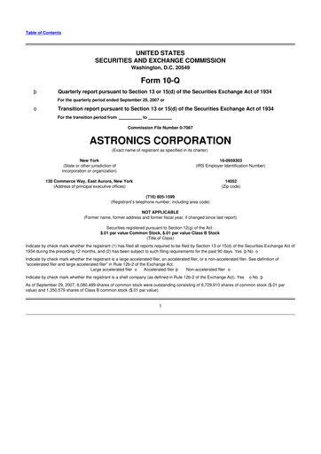Thumbnail Astronics Corporation
 10-Q Quarterly Report FY 