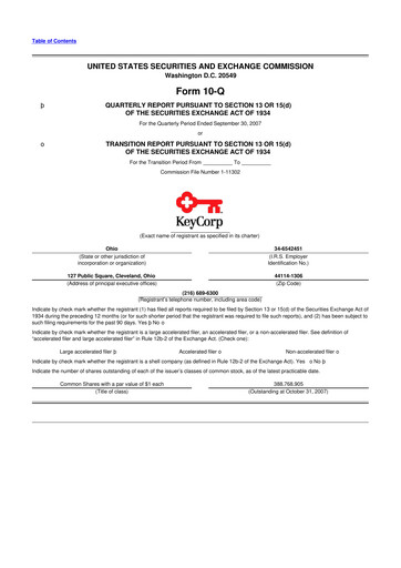 Miniature KeyCorp (KeyBank) 10-Q Rapport trimestriel  