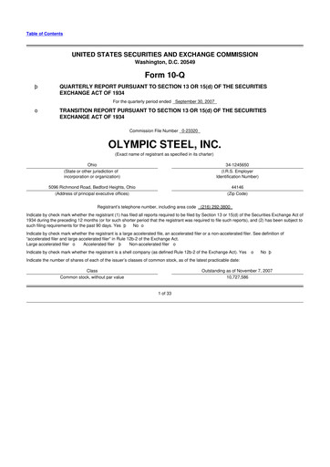 Thumbnail Olympic Steel
 10-Q Quarterly Report FY 