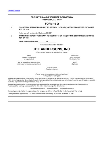 Thumbnail The Andersons, Inc. 10-Q Quarterly Report FY 