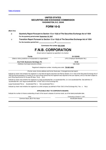 Thumbnail F.N.B. Corporation
 10-Q Quarterly Report FY 