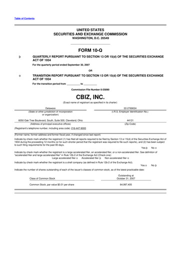 Thumbnail CBIZ 10-Q Quarterly Report FY 