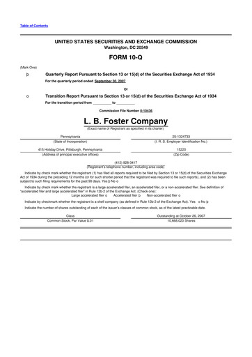 Thumbnail L.B. Foster 10-Q Quarterly Report FY 