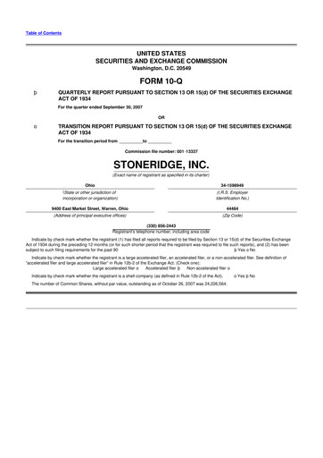 Thumbnail Stoneridge 10-Q Quarterly Report FY 