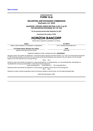 Thumbnail Horizon Bancorp 10-Q Quarterly Report FY 