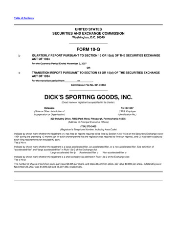 Thumbnail Dick's Sporting Goods
 10-Q Quarterly Report FY 