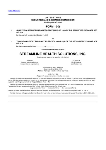 Thumbnail Streamline Health Solutions 10-Q Quarterly Report FY 