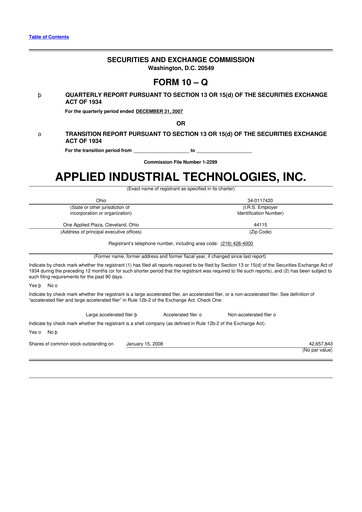 Miniature Applied Industrial Technologies
 10-Q Rapport trimestriel  