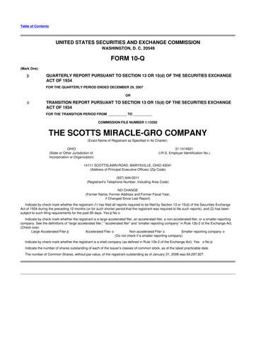 Thumbnail ScottsMiracle-Gro 10-Q Quarterly Report FY 