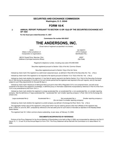 Miniature The Andersons, Inc. 10-K Rapport annuel 