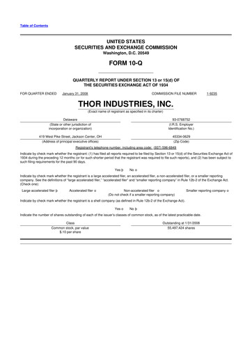 Thumbnail Thor Industries
 10-Q Quarterly Report FY 