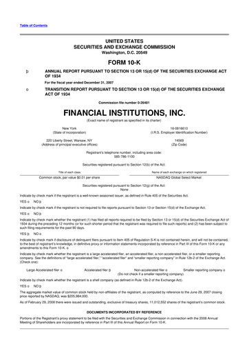 Thumbnail Financial Institutions 10-K Annual Report 