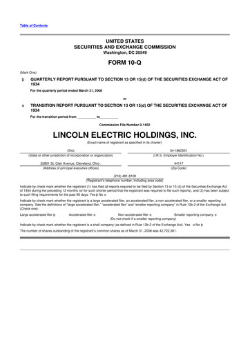 Thumbnail Lincoln Electric
 10-Q Quarterly Report FY 