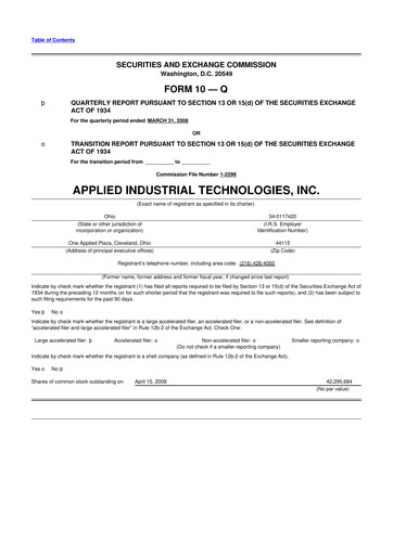 Miniature Applied Industrial Technologies
 10-Q Rapport trimestriel  