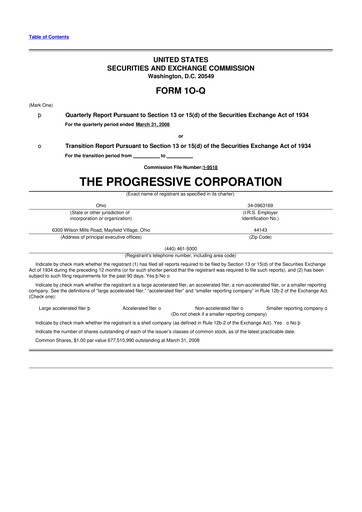 Thumbnail Progressive 10-Q Quarterly Report FY 