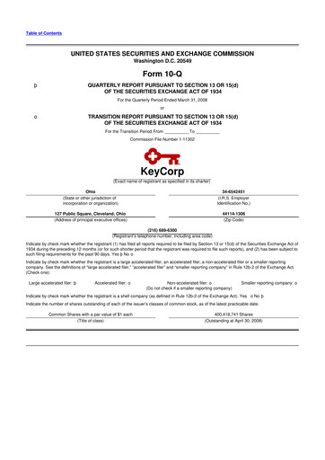 Miniature KeyCorp (KeyBank) 10-Q Rapport trimestriel  