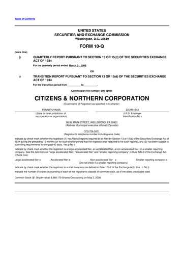 Thumbnail Citizens & Northern Corp 10-Q Quarterly Report FY 