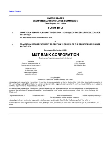 Thumbnail M&T Bank 10-Q Quarterly Report FY 