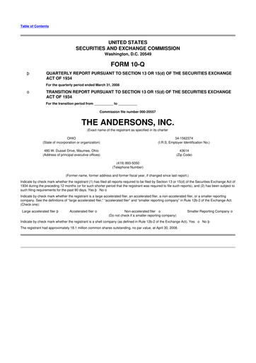 Thumbnail The Andersons, Inc. 10-Q Quarterly Report FY 