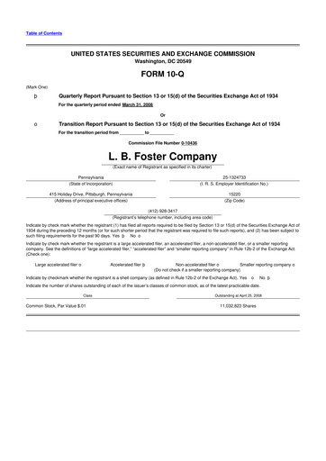 Thumbnail L.B. Foster 10-Q Quarterly Report FY 