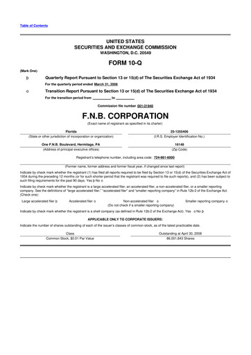 Thumbnail F.N.B. Corporation
 10-Q Quarterly Report FY 