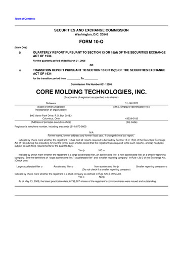 Miniature Core Molding Technologies 10-Q Rapport trimestriel  