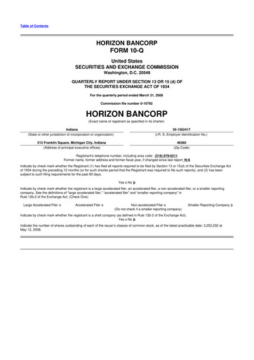 Thumbnail Horizon Bancorp 10-Q Quarterly Report FY 