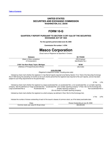 Miniature Masco 10-Q Rapport trimestriel  