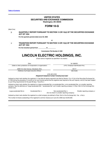 Thumbnail Lincoln Electric
 10-Q Quarterly Report FY 