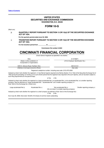 Thumbnail Cincinnati Financial
 10-Q Quarterly Report FY 