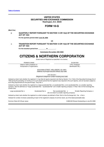 Thumbnail Citizens & Northern Corp 10-Q Quarterly Report FY 