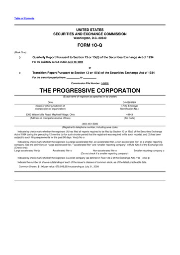 Thumbnail Progressive 10-Q Quarterly Report FY 