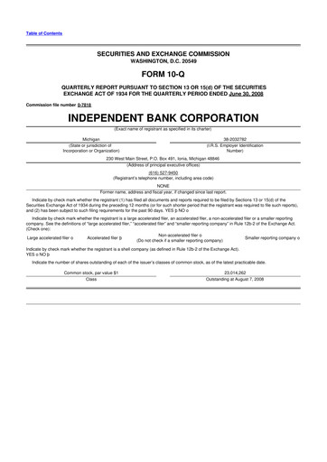 Thumbnail Independent Bank Corporation 10-Q Quarterly Report FY 