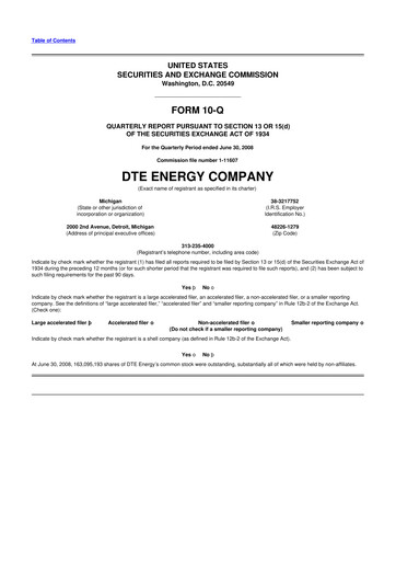Miniature DTE Energy
 10-Q Rapport trimestriel  