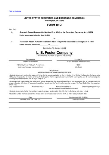 Thumbnail L.B. Foster 10-Q Quarterly Report FY 
