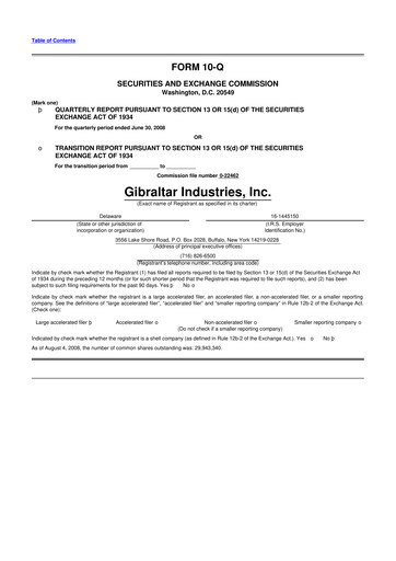 Thumbnail Gibraltar Industries
 10-Q Quarterly Report FY 