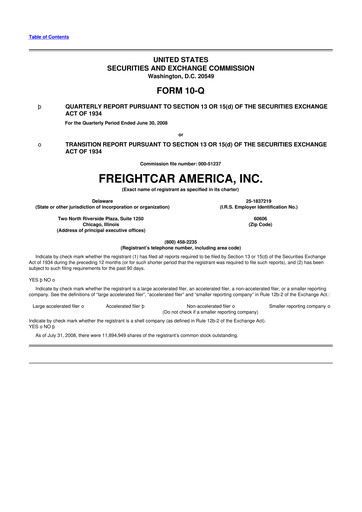 Thumbnail FreightCar America
 10-Q Quarterly Report FY 