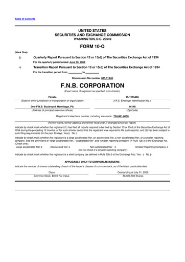 Thumbnail F.N.B. Corporation
 10-Q Quarterly Report FY 
