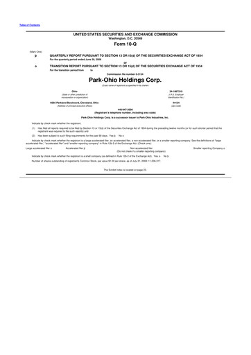 Thumbnail ParkOhio Holdings Corp. 10-Q Quarterly Report FY 