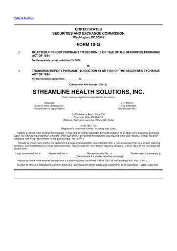 Thumbnail Streamline Health Solutions 10-Q Quarterly Report FY 