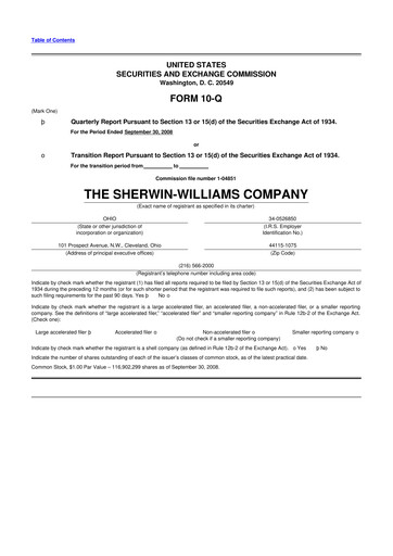 Miniature Sherwin-Williams 10-Q Rapport trimestriel  