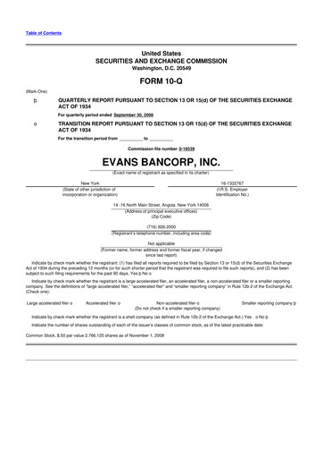 Thumbnail Evans Bancorp 10-Q Quarterly Report FY 
