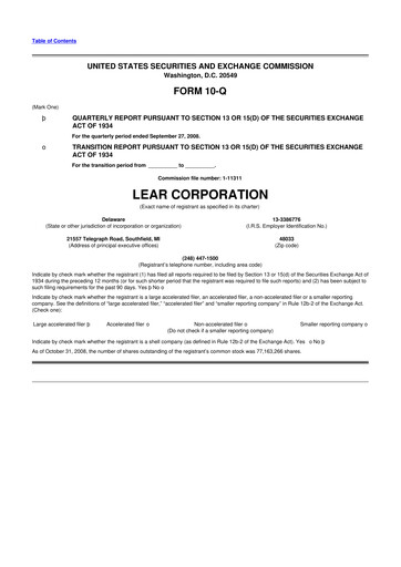 Thumbnail Lear Corporation
 10-Q Quarterly Report FY 
