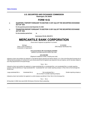 Thumbnail Mercantile Bank 10-Q Quarterly Report FY 