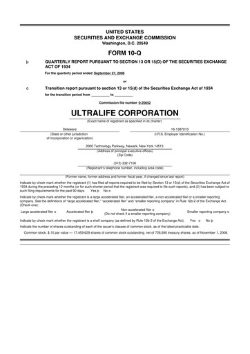 Thumbnail Ultralife Corporation 10-Q Quarterly Report FY 