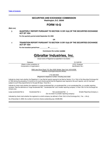 Thumbnail Gibraltar Industries
 10-Q Quarterly Report FY 