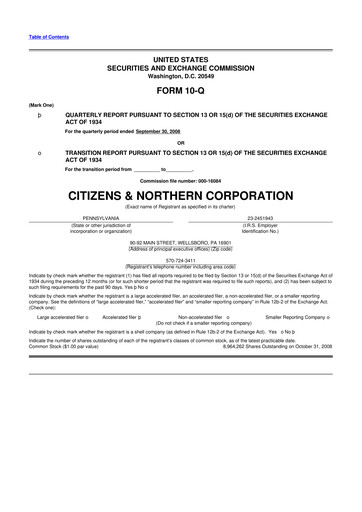 Thumbnail Citizens & Northern Corp 10-Q Quarterly Report FY 