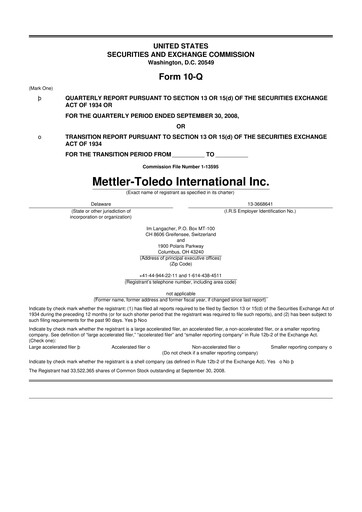 Thumbnail Mettler Toledo 10-Q Quarterly Report FY 