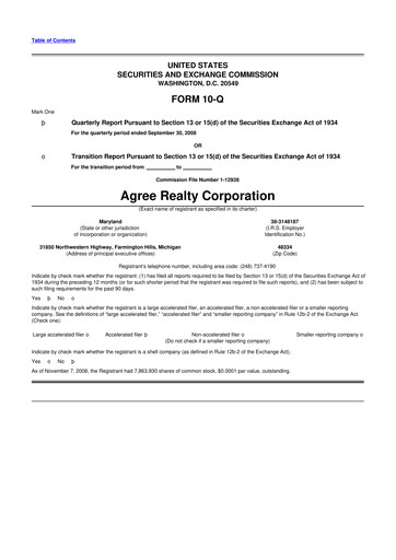 Thumbnail Agree Realty
 10-Q Quarterly Report FY 