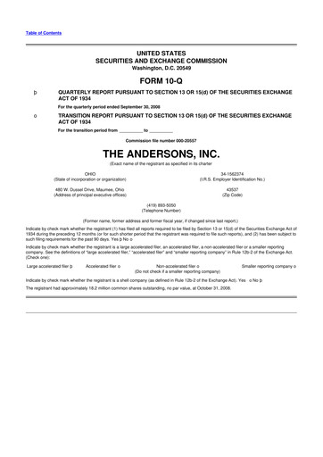 Thumbnail The Andersons, Inc. 10-Q Quarterly Report FY 